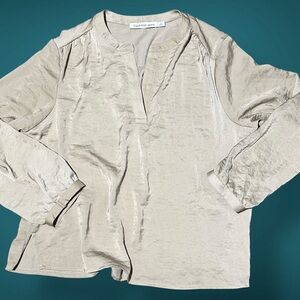 NWT Calvin Klein Jeans Beige Silky Blouse V-Neck Business Casual